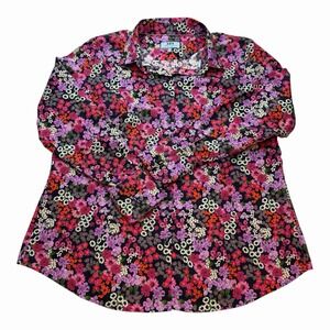Hawes & Curtis Womens Shirt 18 Black Multicolor Floral Fitted Long Sleeve Cotton